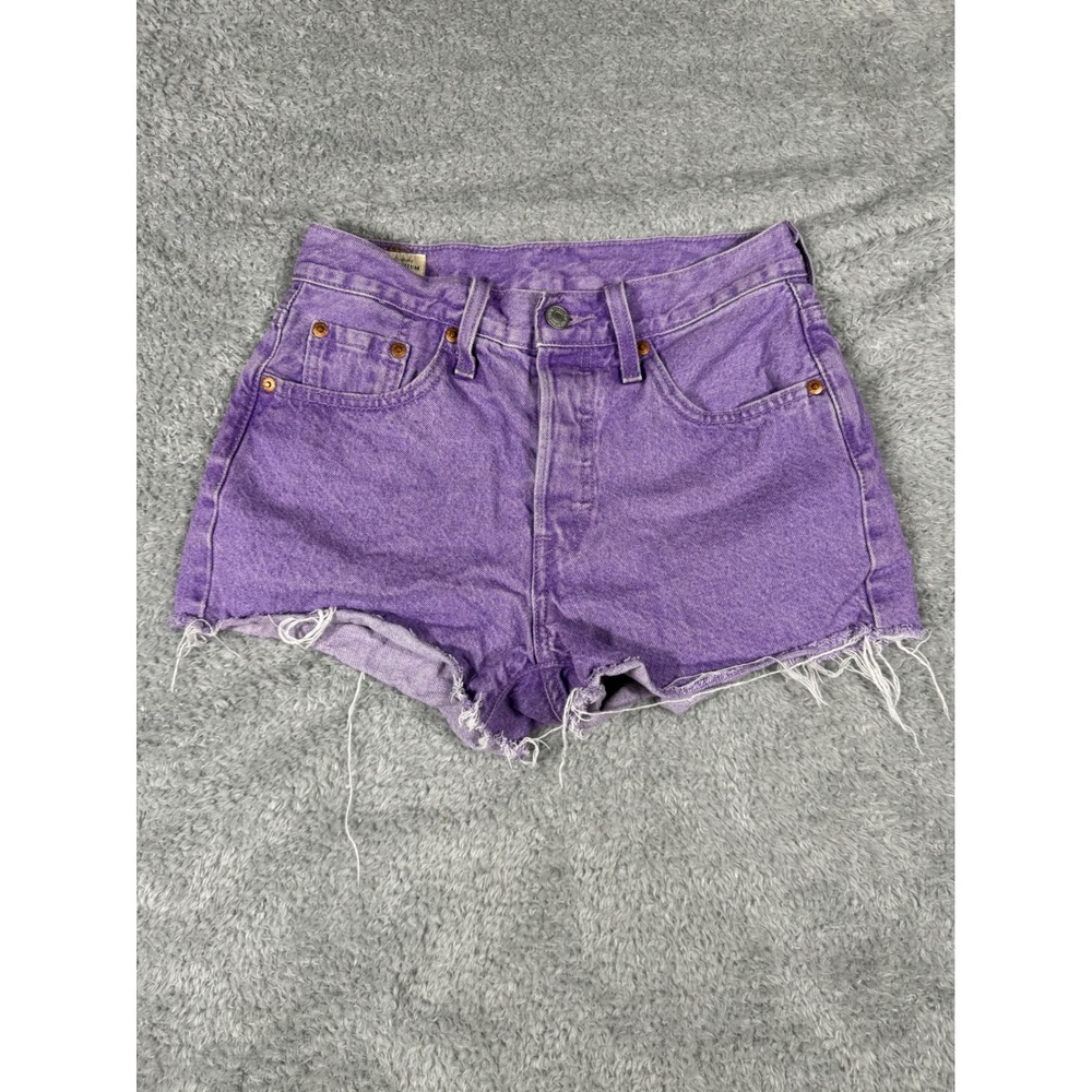 Levis 501‎ Premium Shorts Womens 26 Purple Cut Off High Rise Button Fly Denim